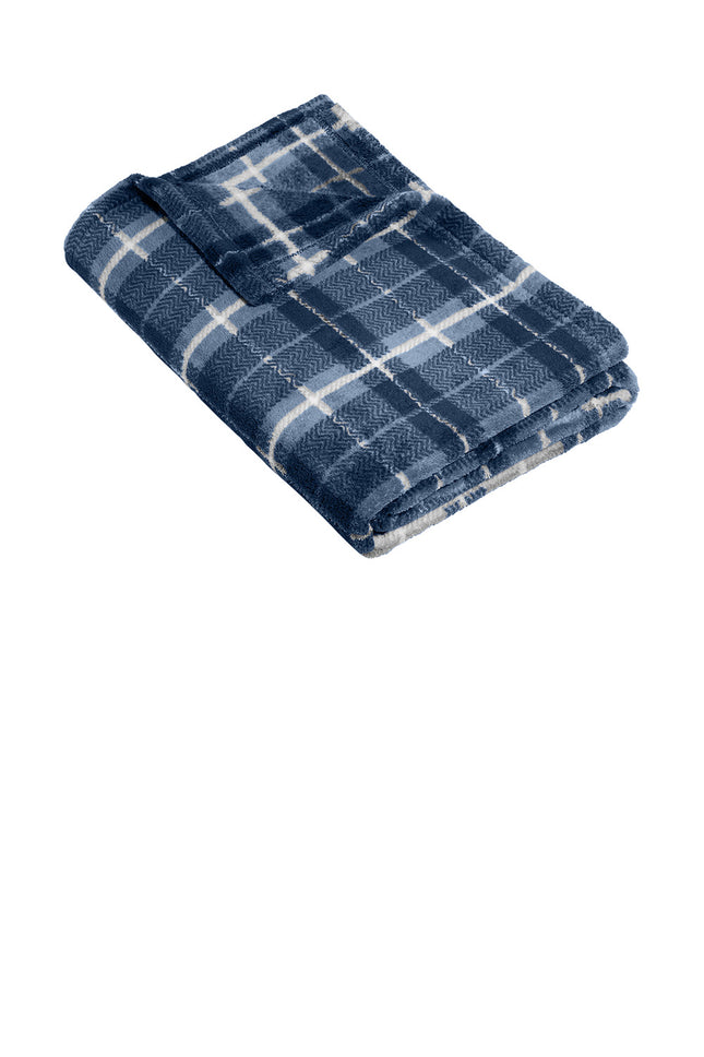 Folded blue plaid blanket 