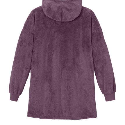 Port Authority® plush purple poncho by Print-View, shown flat back view with soft, cozy fabric and deep purple mist color.