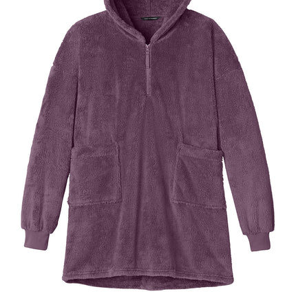 Deep purple mist Port Authority plush poncho by Print-View, shown flat front view with soft, cozy fabric.