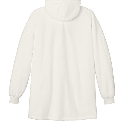 Print-View Port Authority® plush poncho in marshmallow color, shown flat back with soft, cozy fabric for casual wear.
