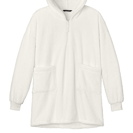 Marshmallow-colored Port Authority Plush Poncho by Print-View displayed flat, showing its soft, cozy fabric and simple design.