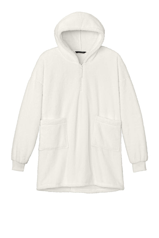 Marshmallow-colored Port Authority Plush Poncho by Print-View displayed flat, showing its soft, cozy fabric and simple design.