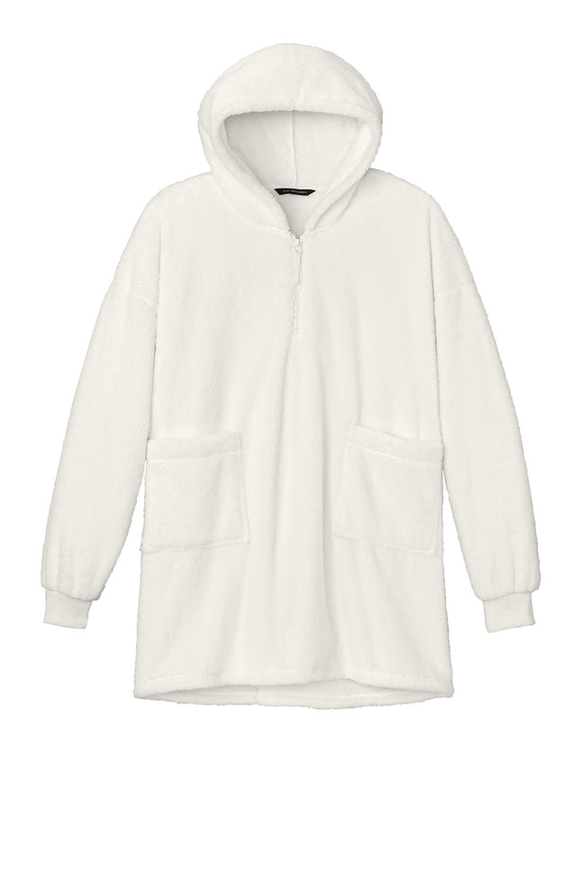 White  fleece poncho front view soft oversized hoodie