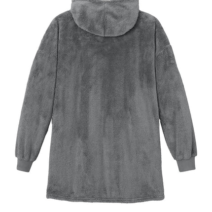 Print-View Port Authority® Plush Poncho in smoke grey, shown flat back view, soft cozy fabric for casual wear.