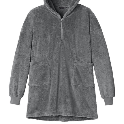 Print-View Port Authority® plush grey poncho with a flat front, cozy and stylish outerwear for cold weather.