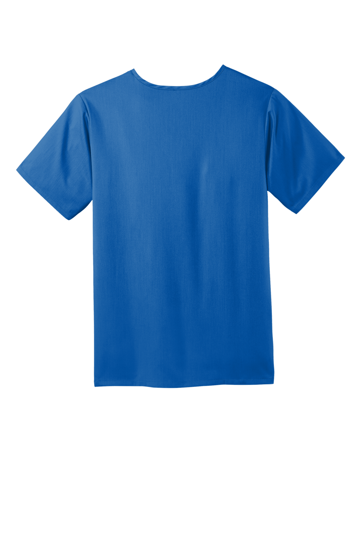Back view of men's Wink Premiere Flex V-neck scrub top in blue, showing the fit and design of the medical scrubs.