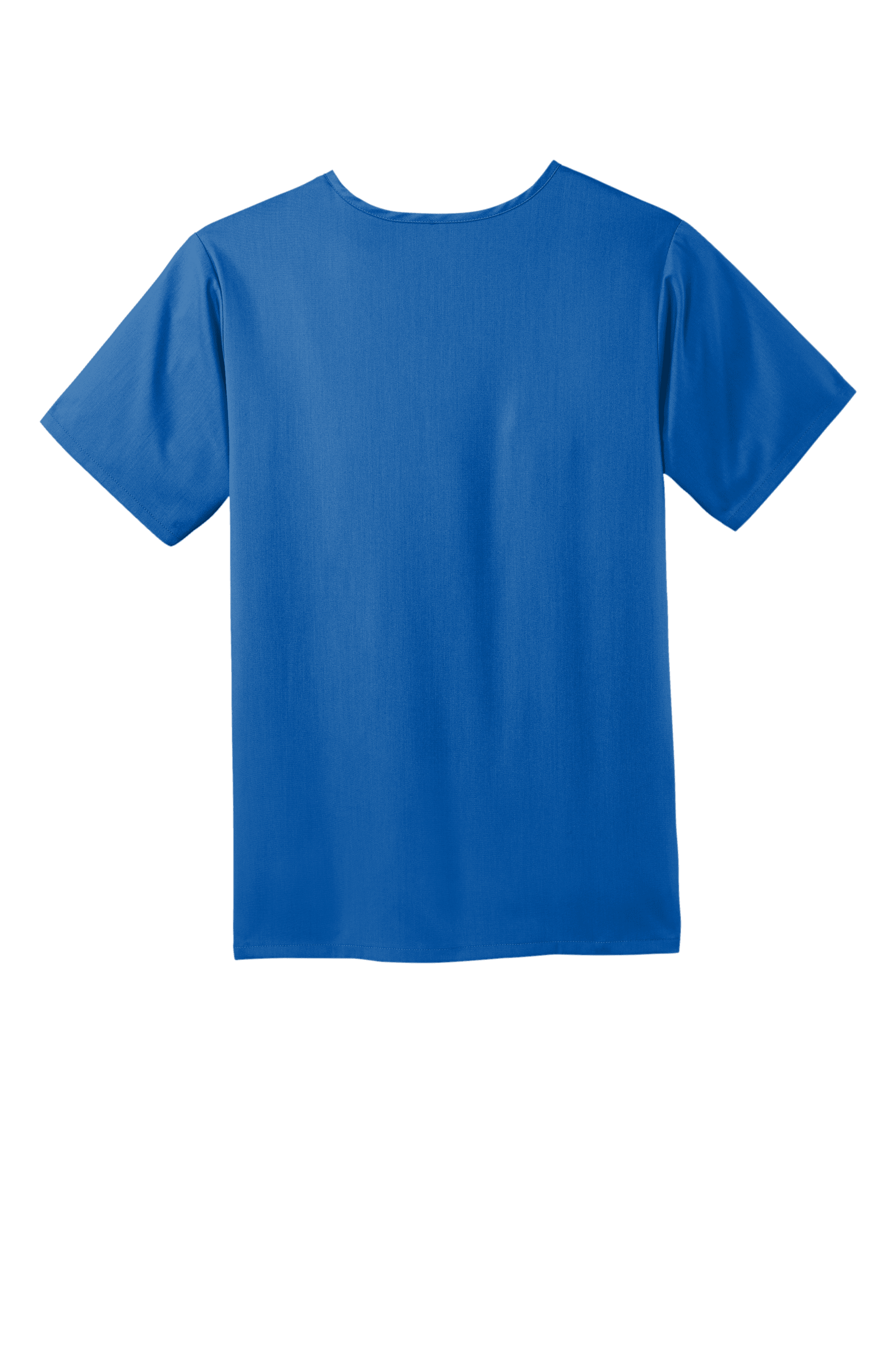Back view of men's Wink Premiere Flex V-neck scrub top in blue, showing the fit and design of the medical scrubs.