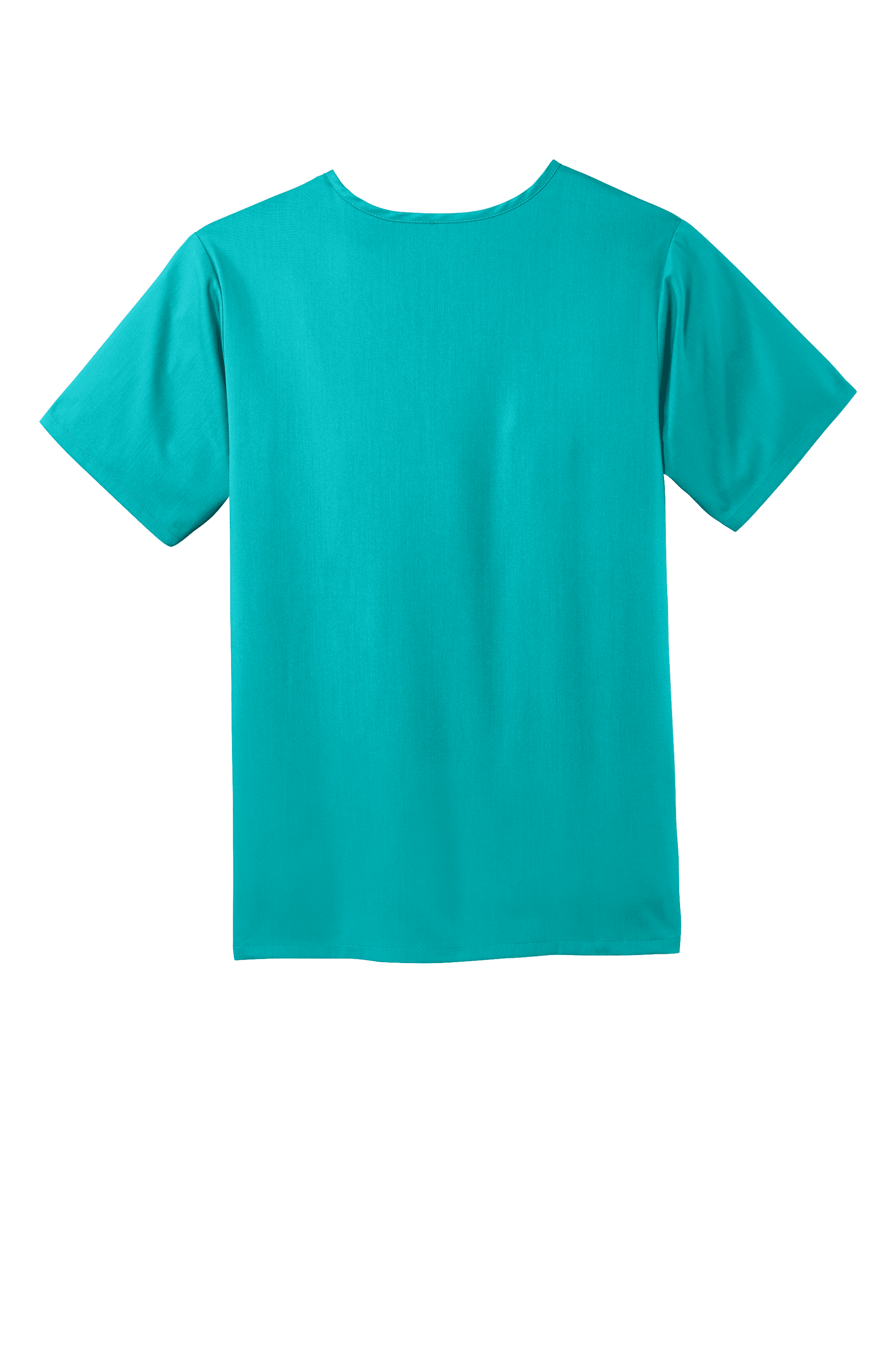 Back view of Wink Men's Premiere Flex V-Neck Scrub Top in teal, featuring a printed design and comfortable fit for medical professionals.