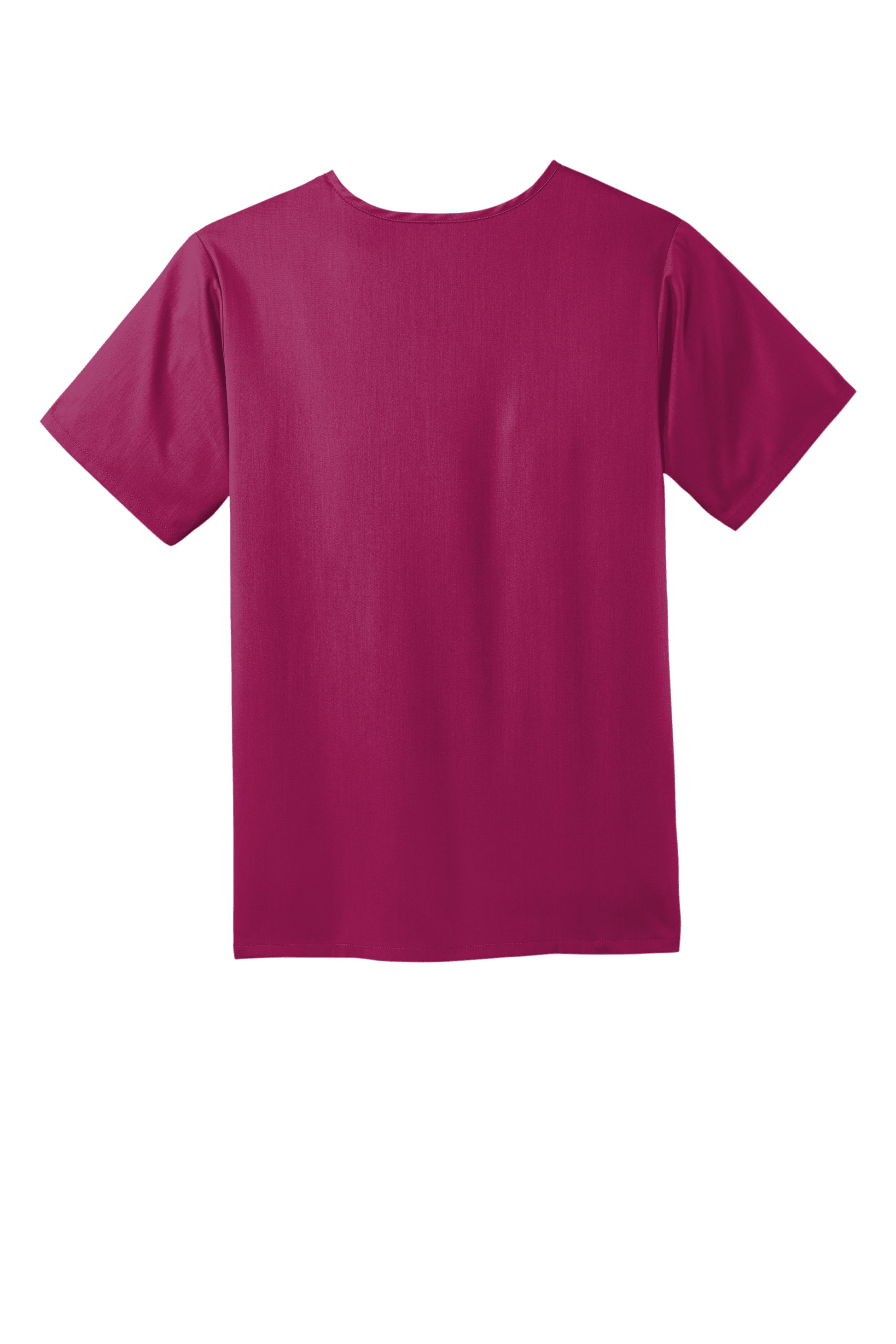 Back view of Wink Men's Premiere Flex V-Neck Scrub Top in wine color, featuring a comfortable fit and professional medical design.