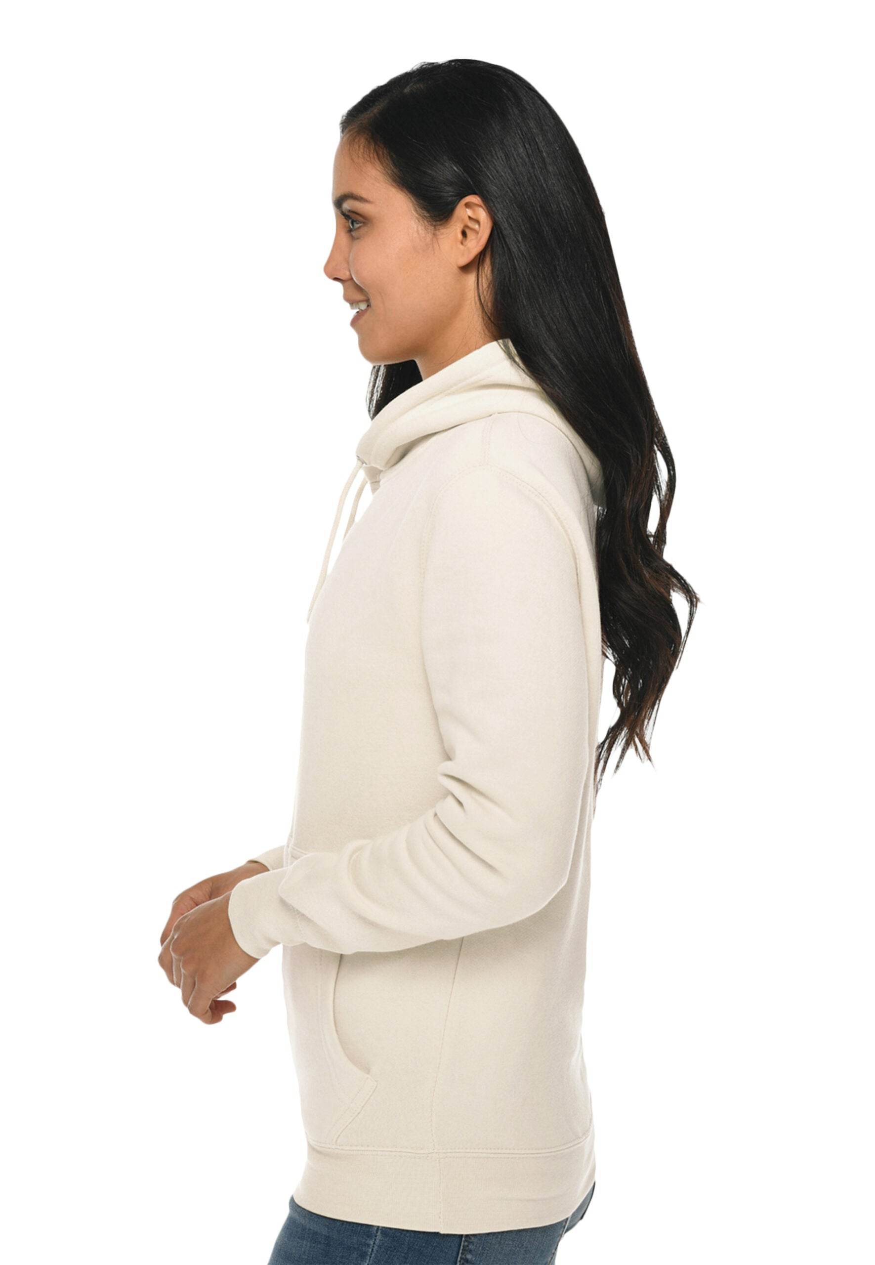 Beige Lane 7 unisex plain premium hoodie with print view, showcasing a comfortable pullover design and customizable options.