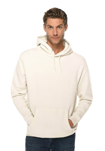 Beige Lane 7 unisex plain premium hoodie with print view, showcasing a comfortable pullover design and customizable options.