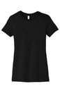 Black Bella Canvas women's slim fit T-shirt with subtle print, featuring a soft fabric and modern design.