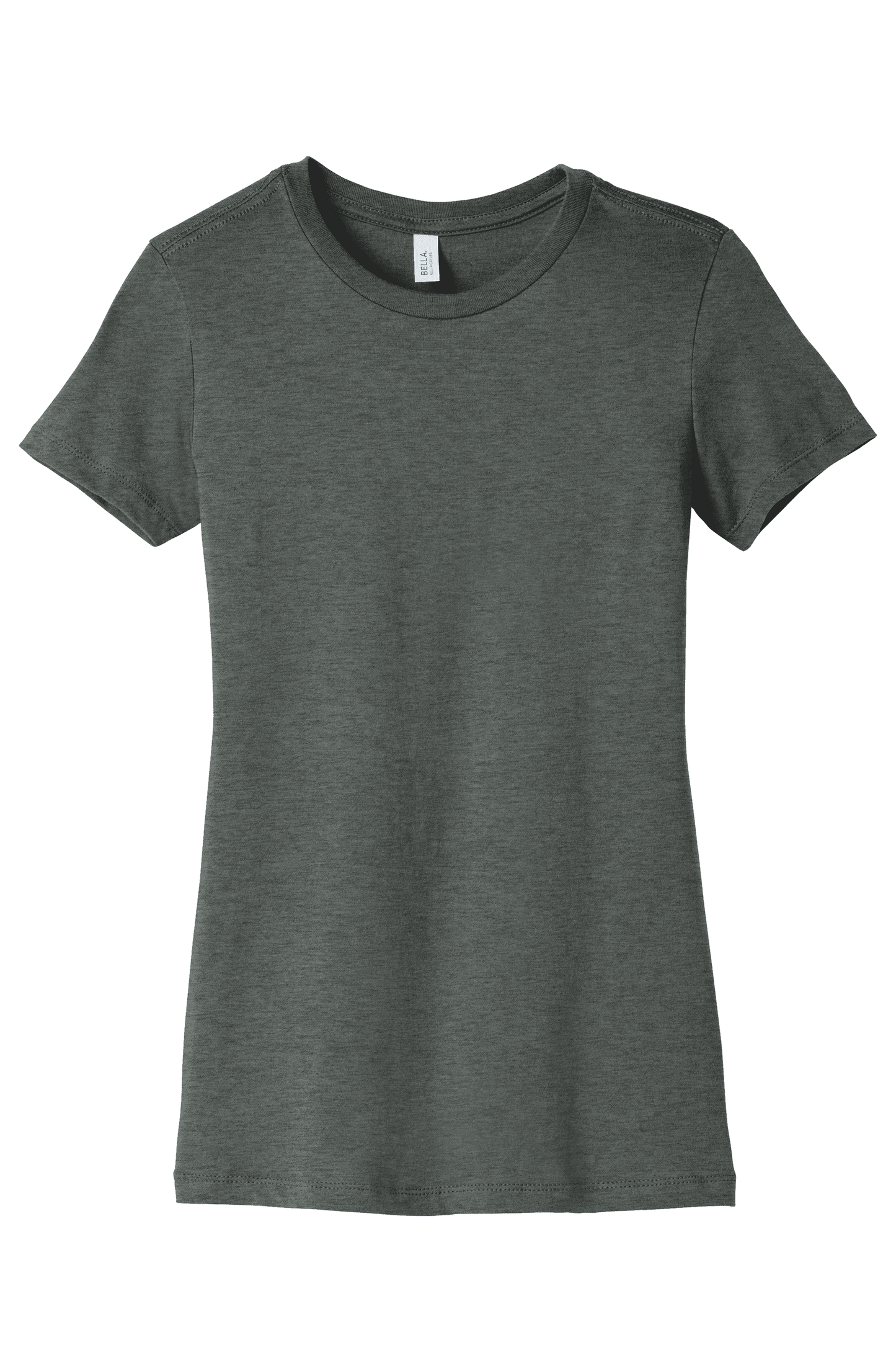 Charcoal grey Bella Canvas women's slim fit T-shirt with printed design on front, made from soft, breathable fabric.
