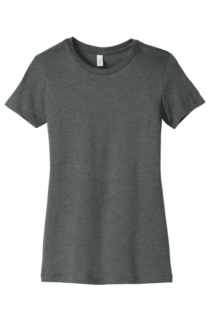 Charcoal grey Bella Canvas women's slim fit T-shirt with printed design on front, made from soft, breathable fabric.