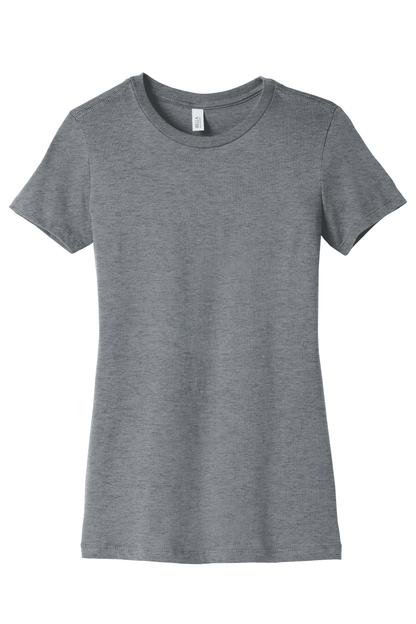 Heather grey women's slim fit T-shirt by Bella Canvas, shown with a stylish print on the front.