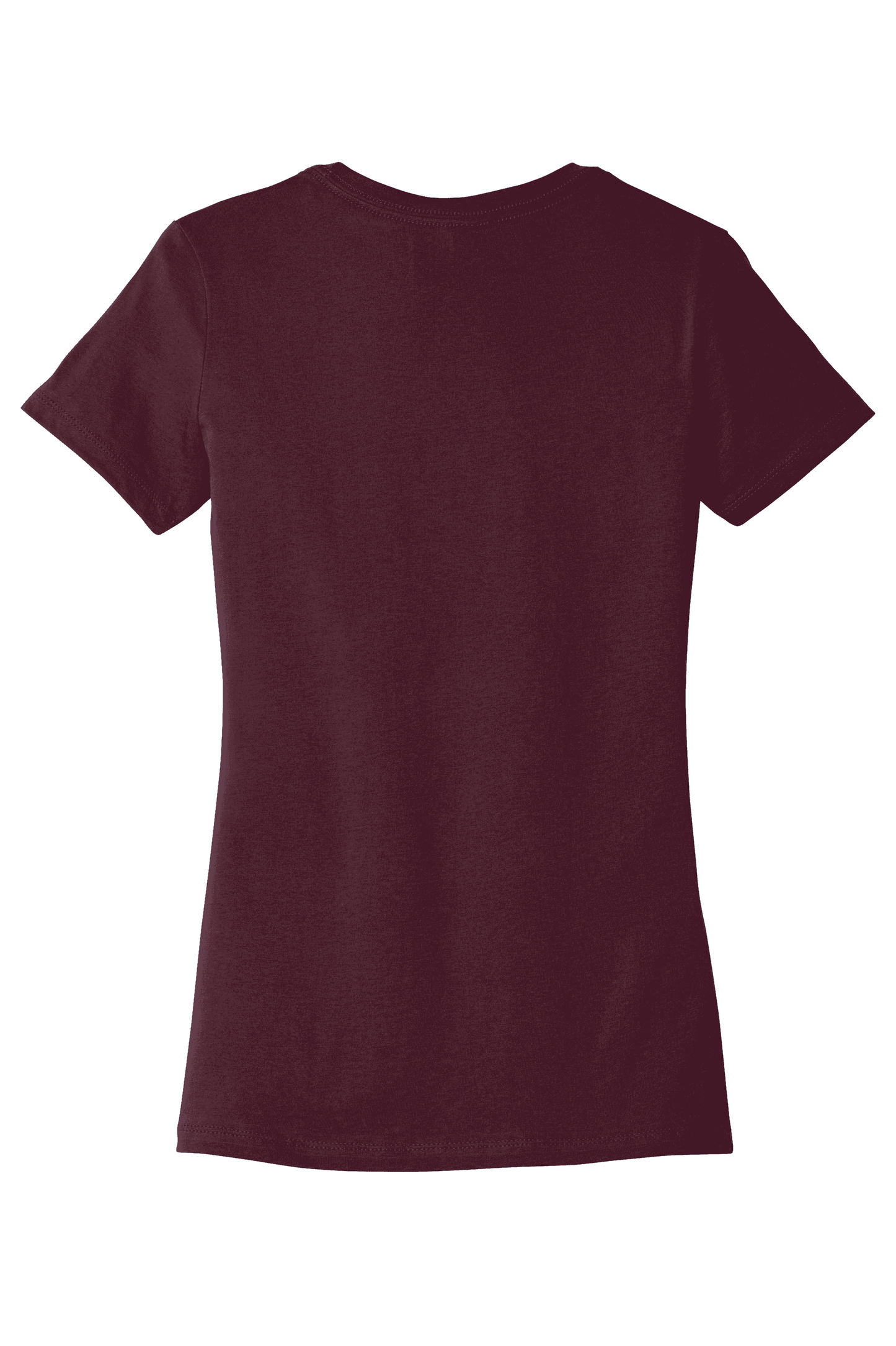 Maroon Bella+Canvas women's slim fit T-shirt with a printed design, showcased on a white background.