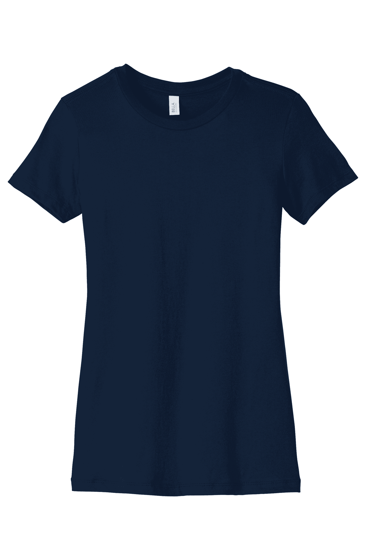 Navy women's slim fit T-shirt by Bella Canvas, front view showing soft fabric and fitted style.
