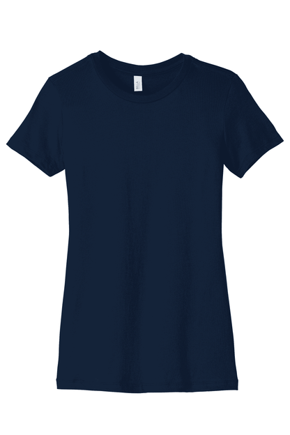Navy women's slim fit T-shirt by Bella Canvas, front view showing soft fabric and fitted style.