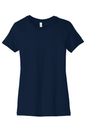 Navy women's slim fit T-shirt by Bella Canvas, front view showing soft fabric and fitted style.