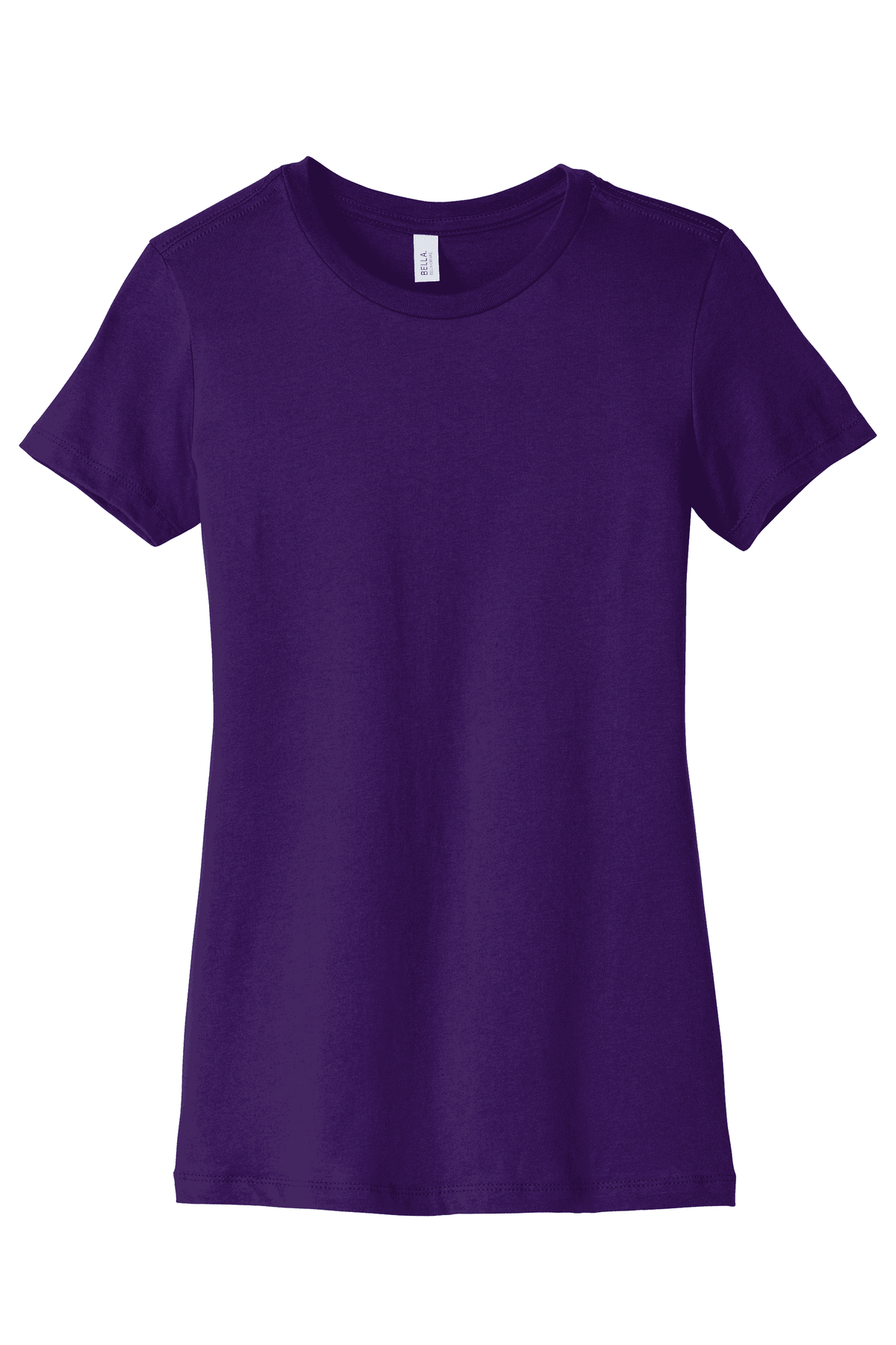 Purple women's slim fit T-shirt by Bella Canvas with a stylish print on the front, shown on a flat lay.
