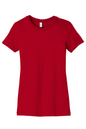 Red Bella Canvas women's slim fit T-shirt with a printed design, showcasing soft fabric and modern style.