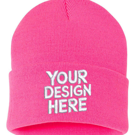 Design your custom embroidered beanie with  your your logo Pink Beanie