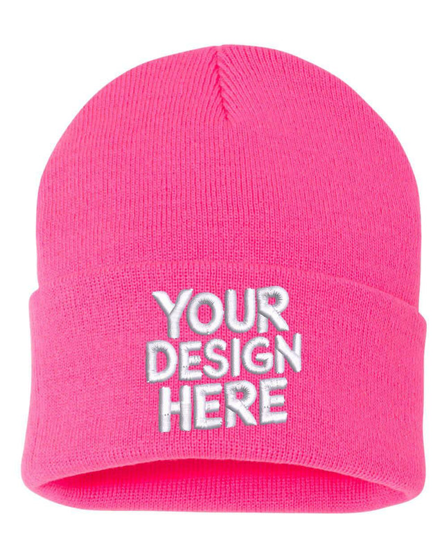Design your custom embroidered beanie with  your your logo Pink Beanie