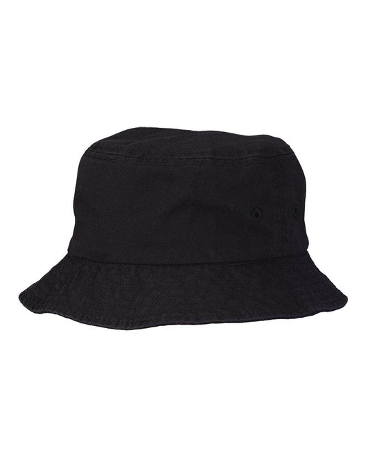 Black Print-View bucket hat with a stylish printed design, perfect for casual wear or customization options.