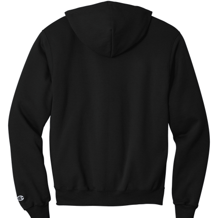 Black Champion Powerblend Pullover Hoodie – soft fleece, classic fit with custom logo Print by Print View back