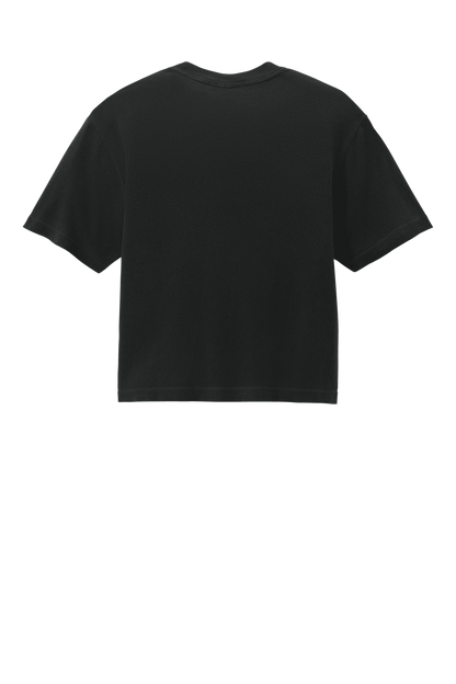 Black Comfort Colors women's heavyweight boxy crop top with garment-dyed finish and relaxed fit, featuring a custom printed back.