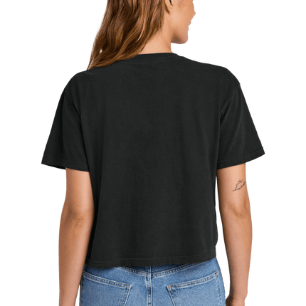 Black Comfort Colors Boxy Tee for Women – heavyweight, garment-dyed with custom print Model back