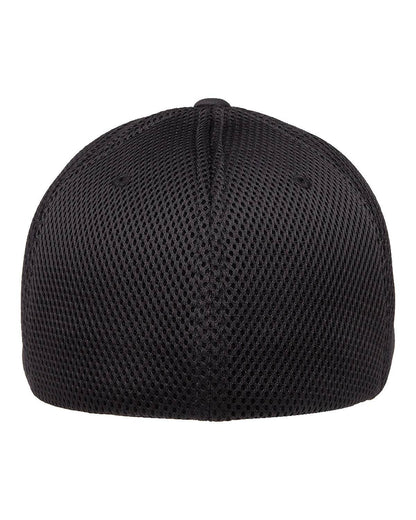 Black Print-View fitted mesh cap with printed design, showcasing the back view of the stylish, customizable fitted hat.