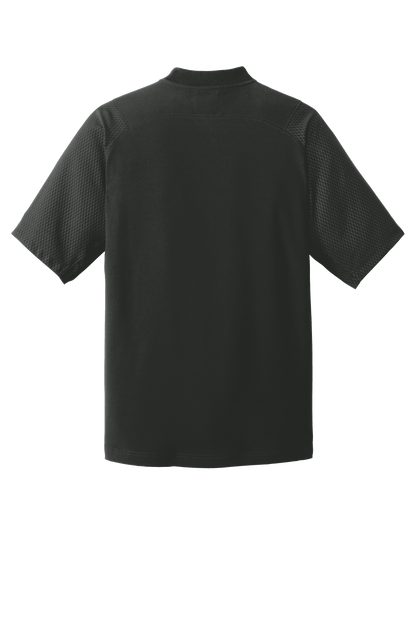 Black New Era cage short sleeve quarter zip jacket with custom print design, displayed from the back view.