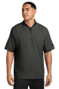 Black New Era cage short sleeve quarter zip jacket with custom print, featuring a sleek design and 1/4-zip closure.