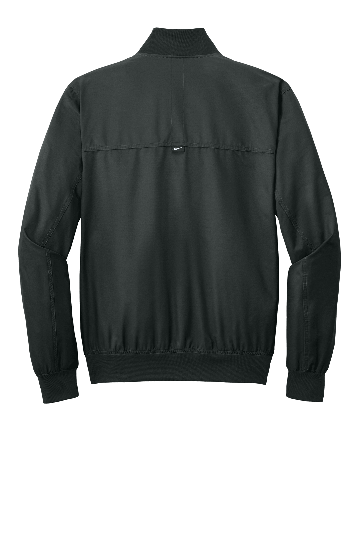 Black Nike lightweight bomber jacket with customizable print options, showcasing a sleek design and casual fit.