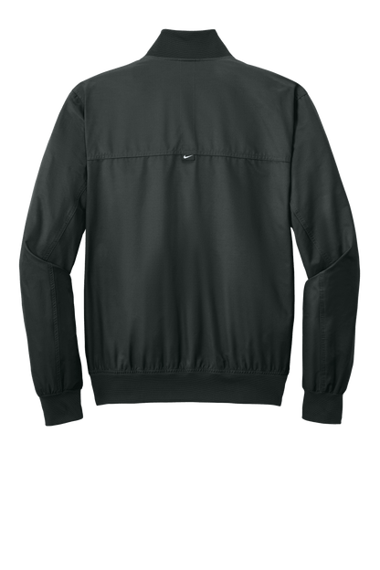 Black Nike lightweight bomber jacket with customizable print options, showcasing a sleek design and casual fit.