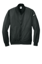 Black Nike lightweight bomber jacket with front view, featuring a sleek design and customizable print options.