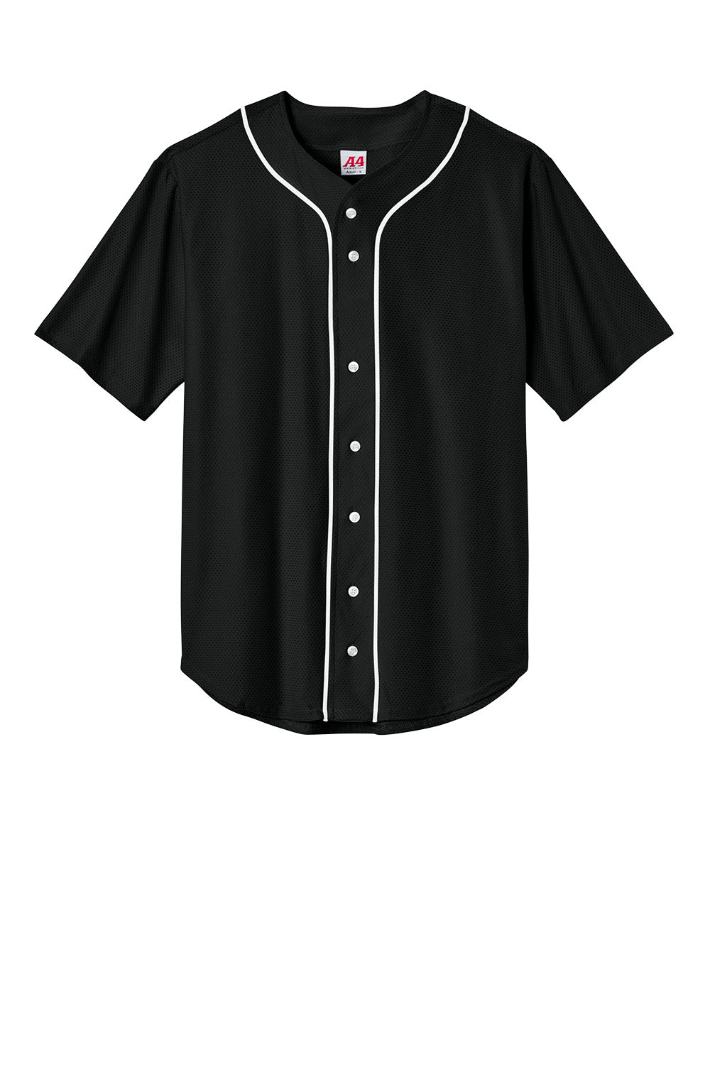 Black Print-View short sleeve baseball jersey with full button front, moisture-wicking team uniform for athletic performance.