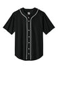 Black Print-View short sleeve baseball jersey with full button front, moisture-wicking team uniform for athletic performance.