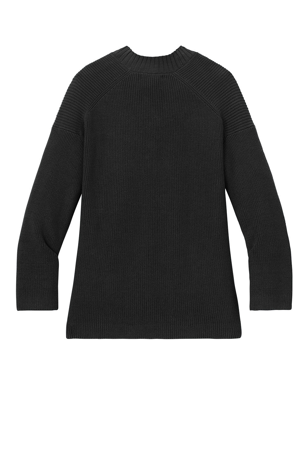 Black Mercer+Mettle women's open front cardigan with customizable half-shaker knit, shown from back view.