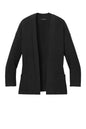 Black Mercer+Mettle women's open front cardigan with customizable half-shaker knit, displayed from the front view.