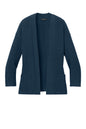 Blue Mercer+Mettle women's open front cardigan with customizable half-shaker knit, shown from back view.