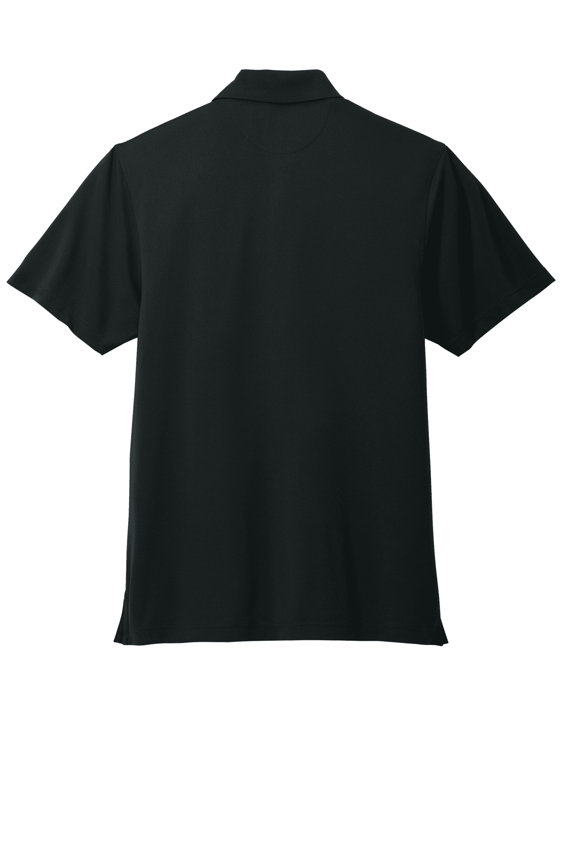 Brooks Brothers men's mesh pique performance polo in black with classic fit and moisture-wicking fabric, shown from back view.