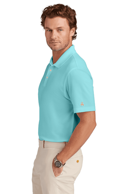 Men's Brooks Brothers mesh pique polo shirt in mint, featuring moisture-wicking fabric and a classic fit, shown from side view.