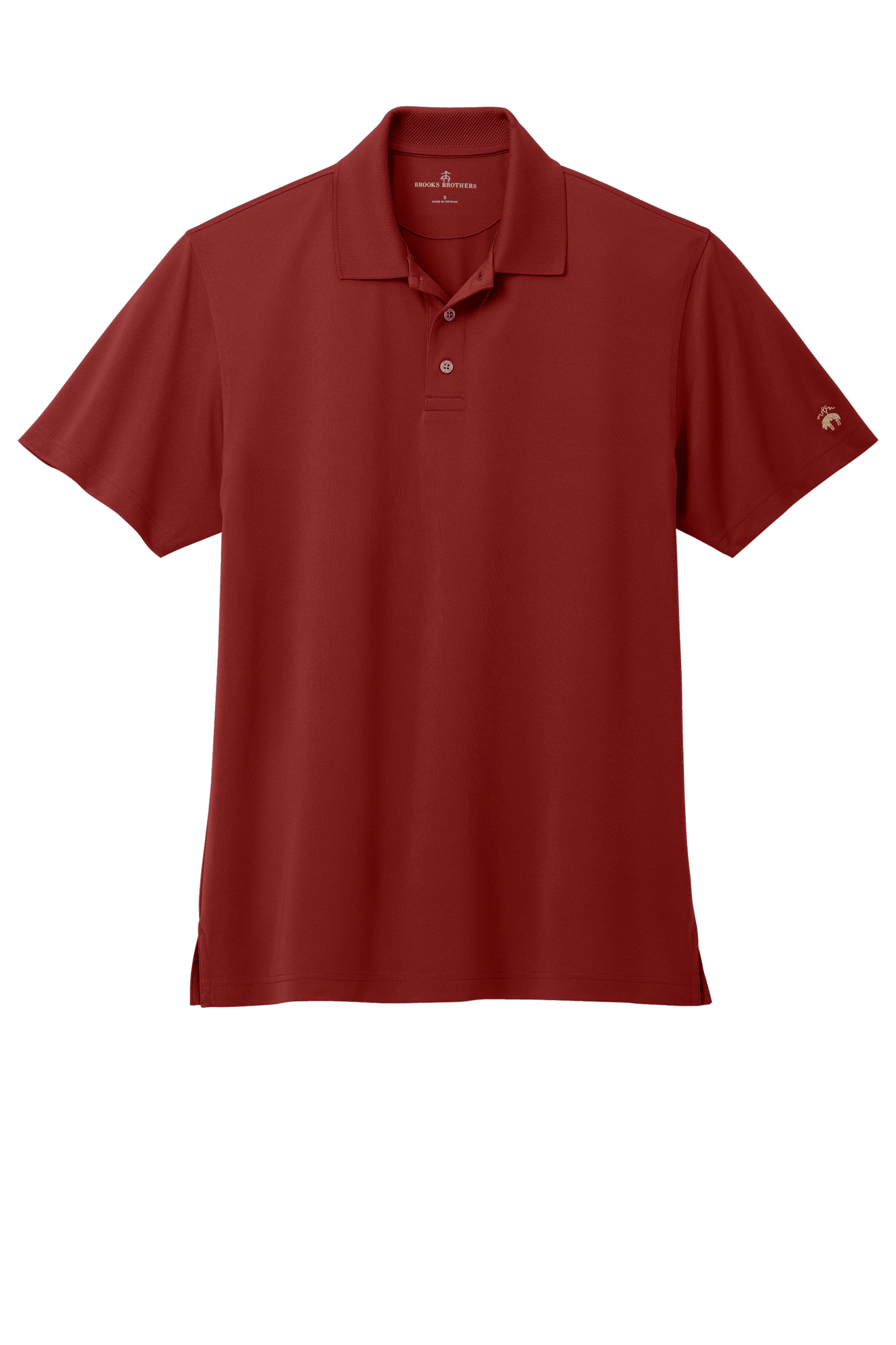 Men's Brooks Brothers mesh pique performance polo in classic fit with moisture-wicking red fabric, suitable for active and casual wear.