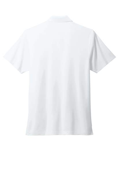 Men's Brooks Brothers mesh pique polo in classic fit, white, moisture-wicking performance fabric, shown from the back.