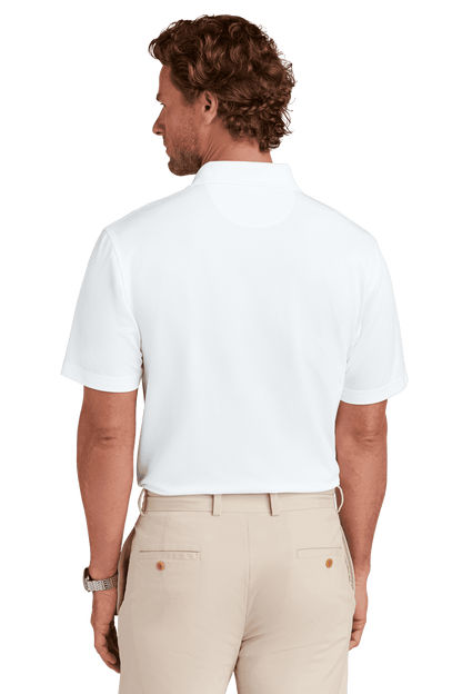 Brooks Brothers men's white mesh pique performance polo shirt with classic fit, moisture-wicking fabric, shown from the back.