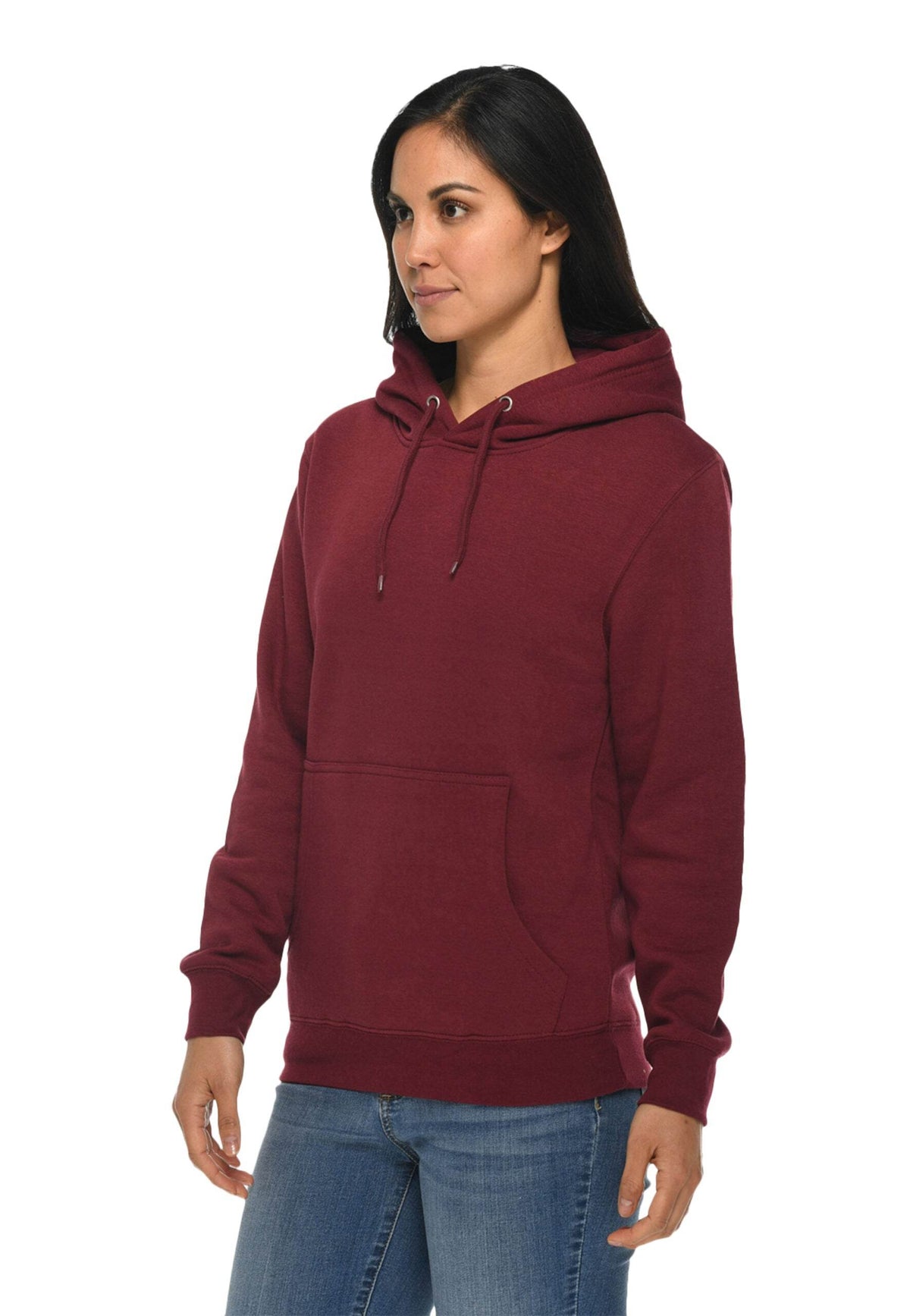 Burgundy Lane 7 unisex plain premium hoodie with print view, showcasing its soft fabric and comfortable fit.