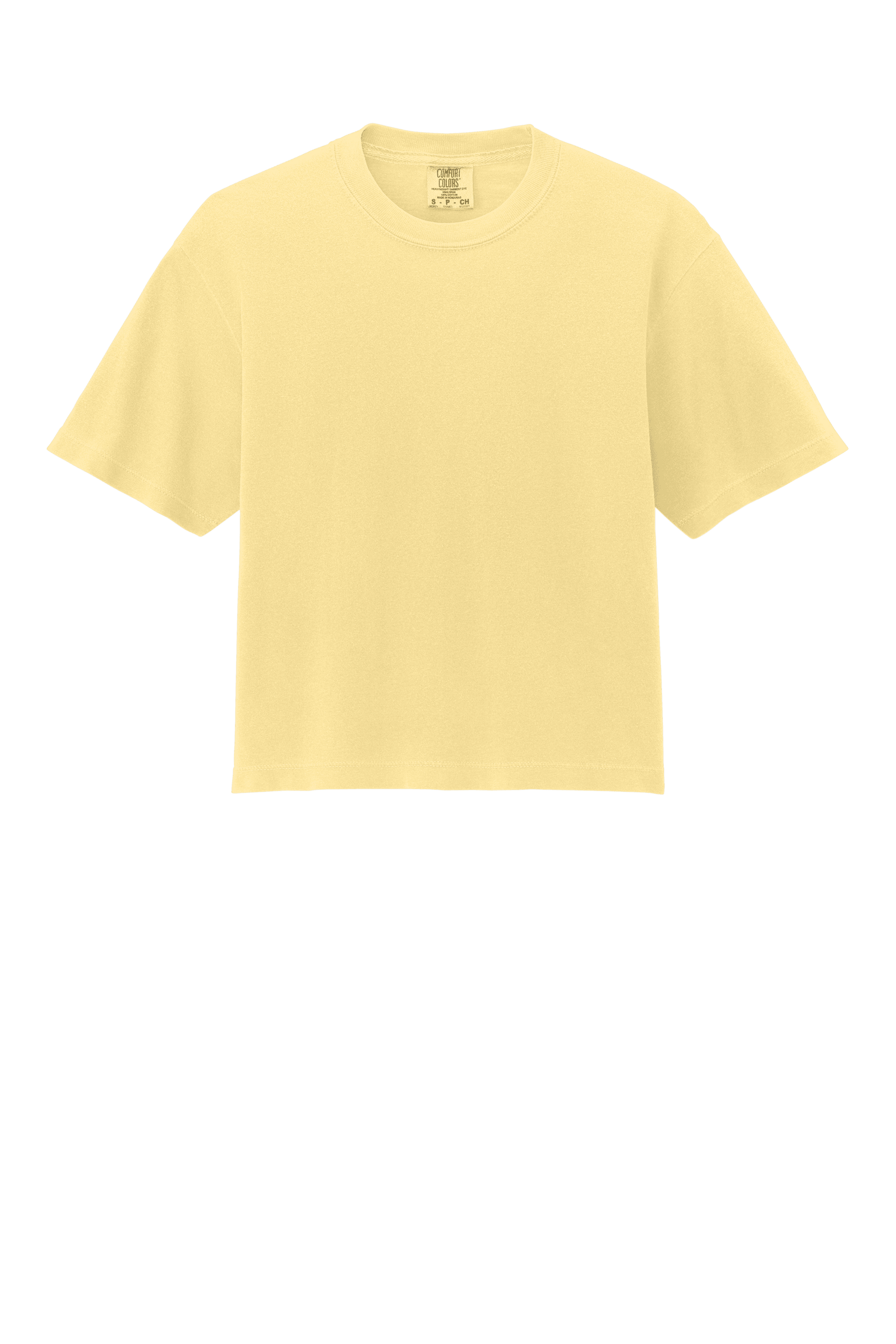 Comfort Colors women's heavyweight boxy crop top in garment-dyed fabric with relaxed fit and custom print.