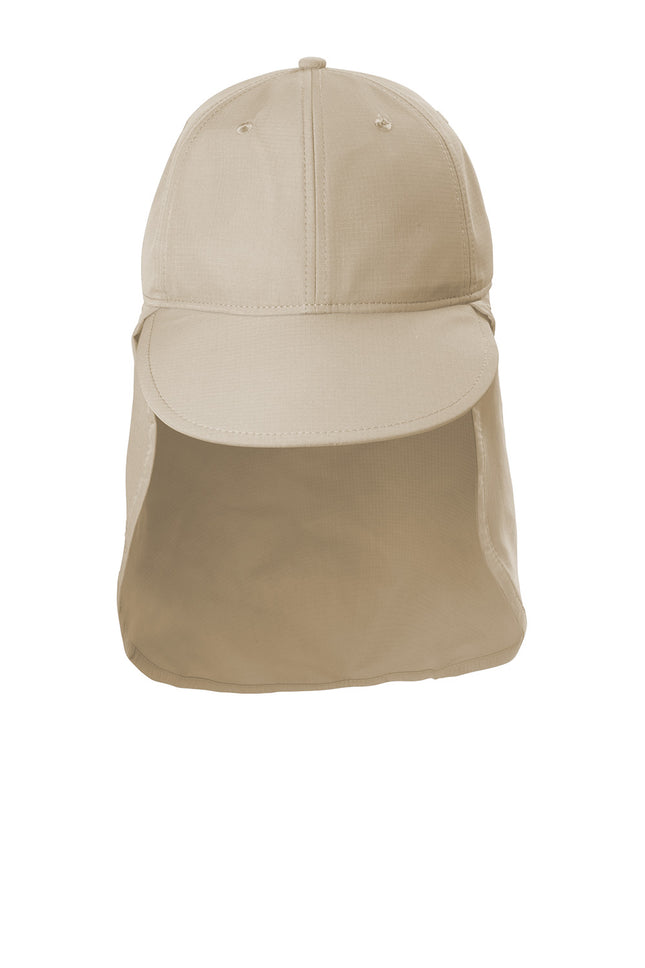 Khaki Port Authority sun shade cap front side – UV blocking outdoor headwear”